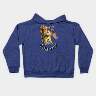 Stretch exercise by a tiger and a cat - black text to Kids Hoodie